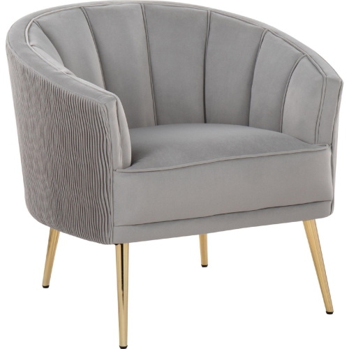 Tania Accent Chair in Pleated Silver Velvet & Gold Metal